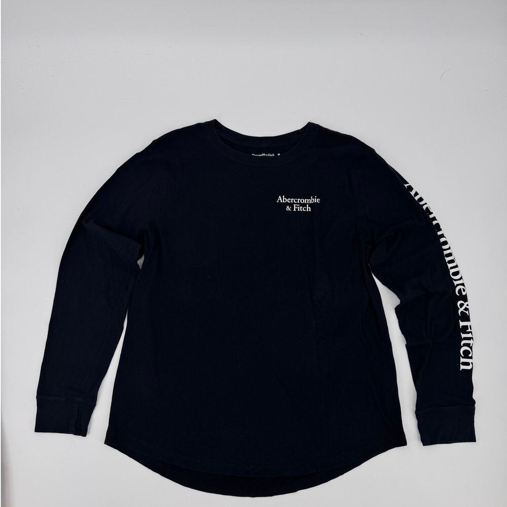 Abercrombie & Fitch Mens M Black Soft A&F Long Sleeve Logo Spellout Tee